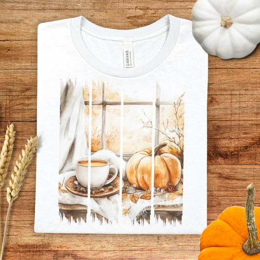 Coffee and Pumpkins Brush Stroke Fall T-Shirt