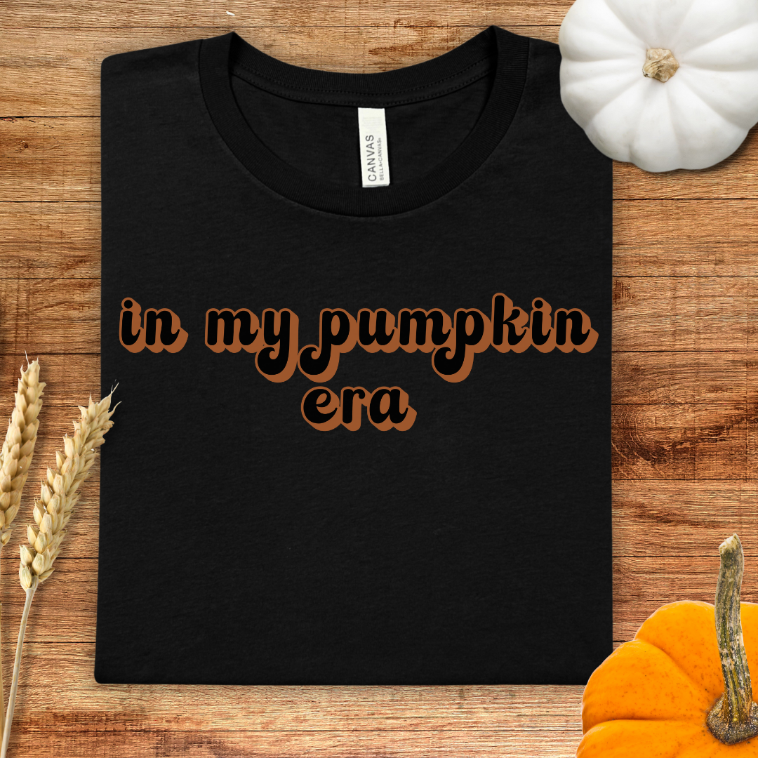 In my Pumpkin Era Black and Orange Retro Style Fall T-Shirt