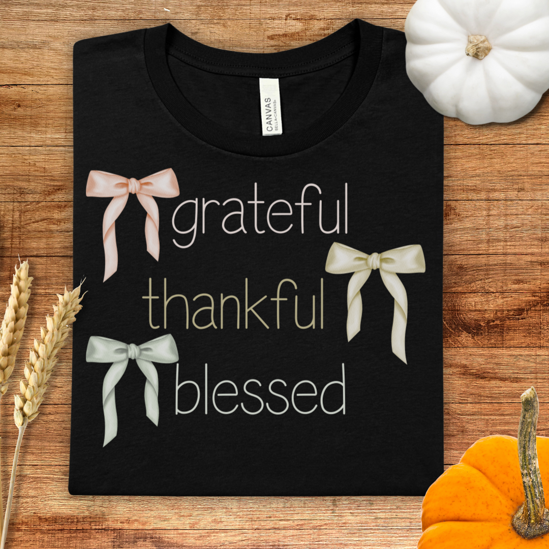 Grateful Thankful Blessed Coquette Thanksgiving T-Shirt