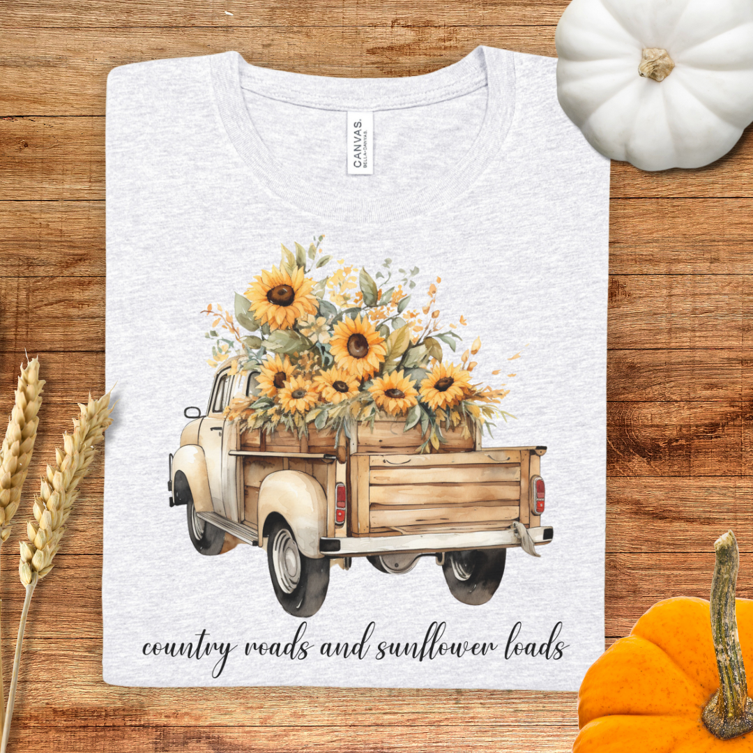 Country Roads and Sunflower Loads Fall T-Shirt