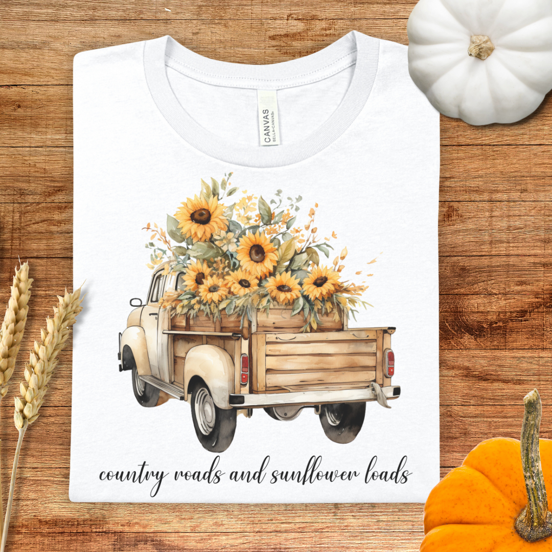 Country Roads and Sunflower Loads Fall T-Shirt