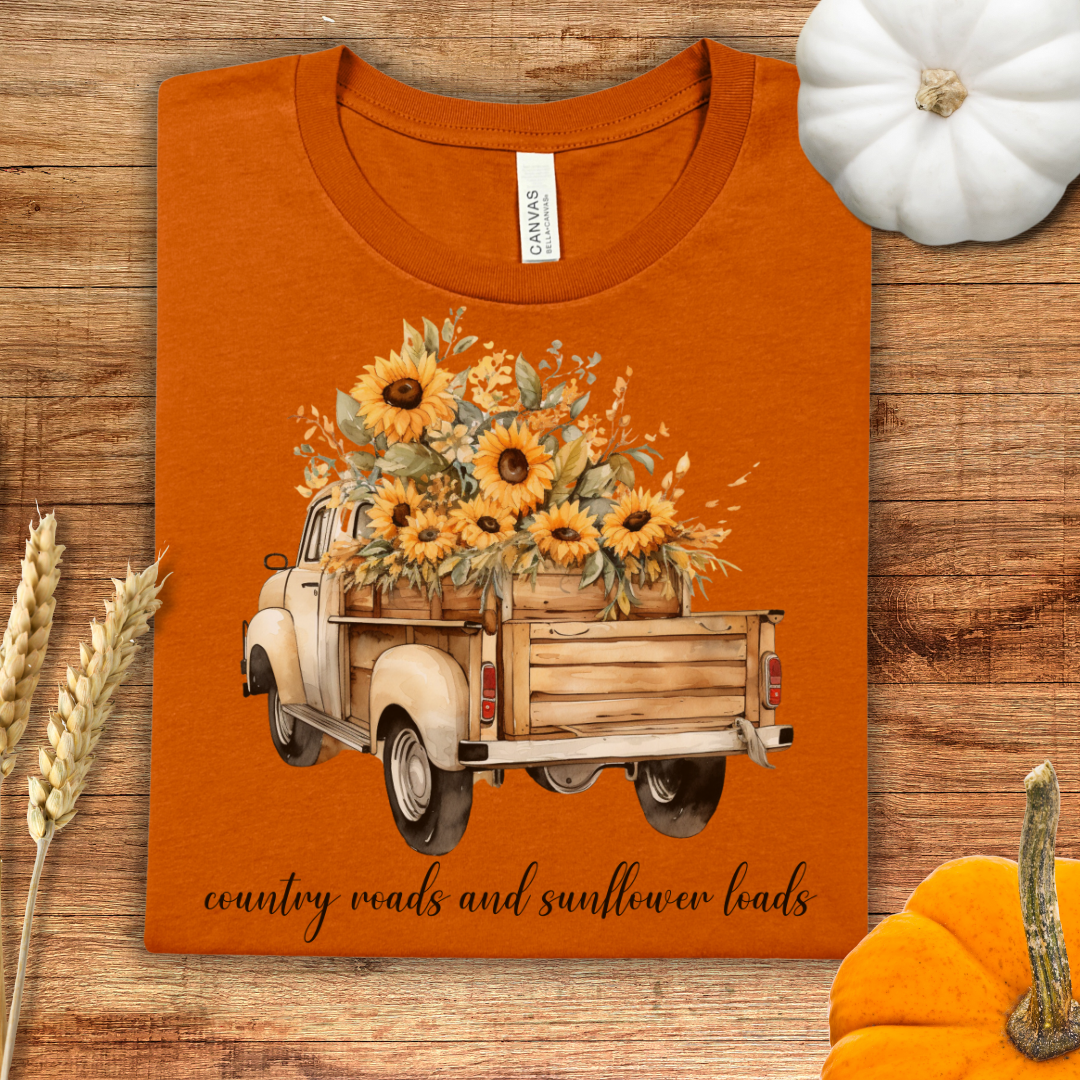 Country Roads and Sunflower Loads Fall T-Shirt
