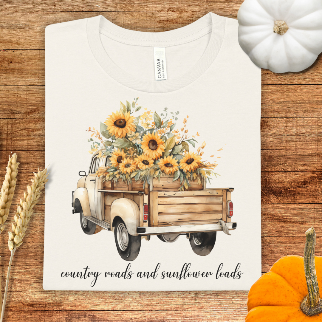 Country Roads and Sunflower Loads Fall T-Shirt