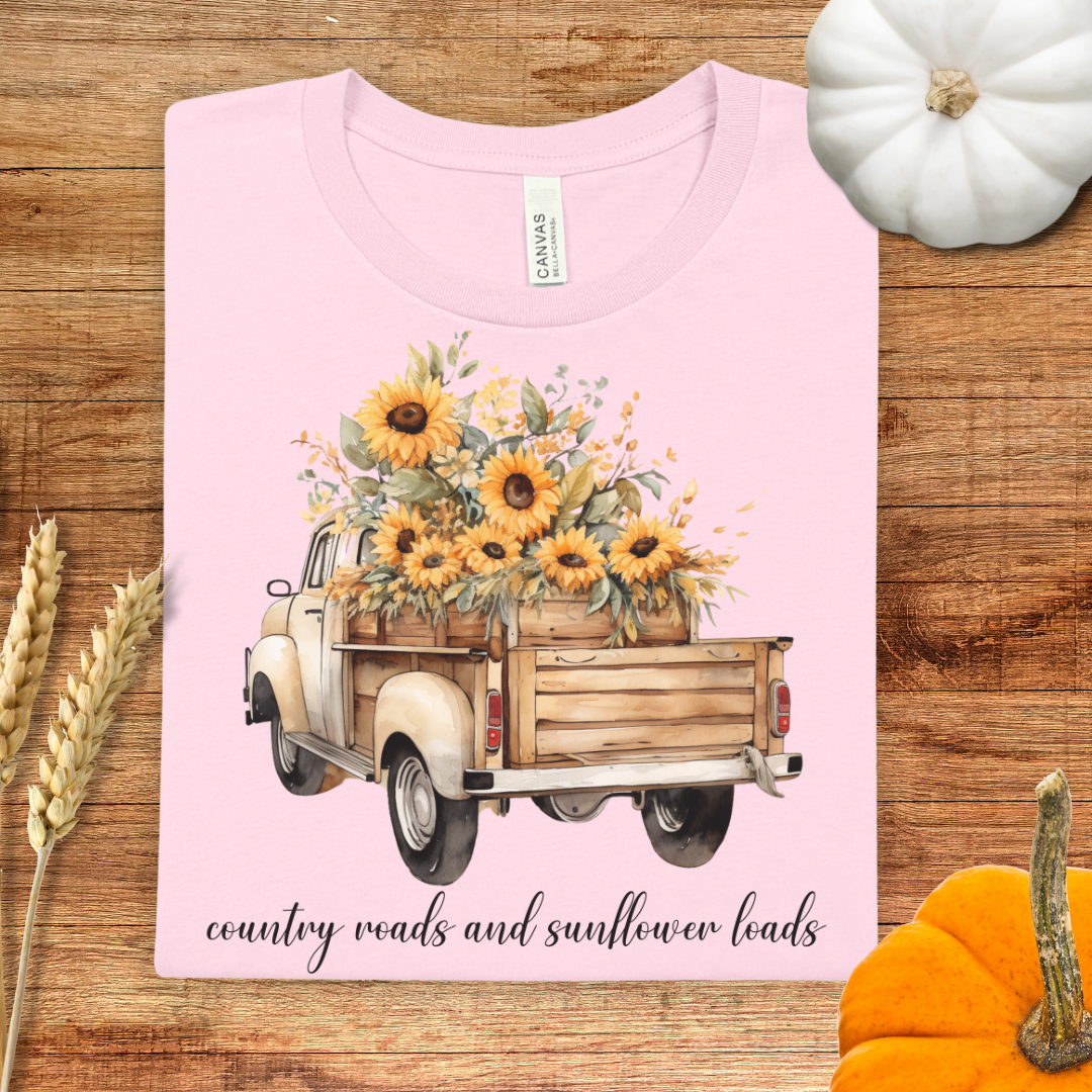 Country Roads and Sunflower Loads Fall T-Shirt
