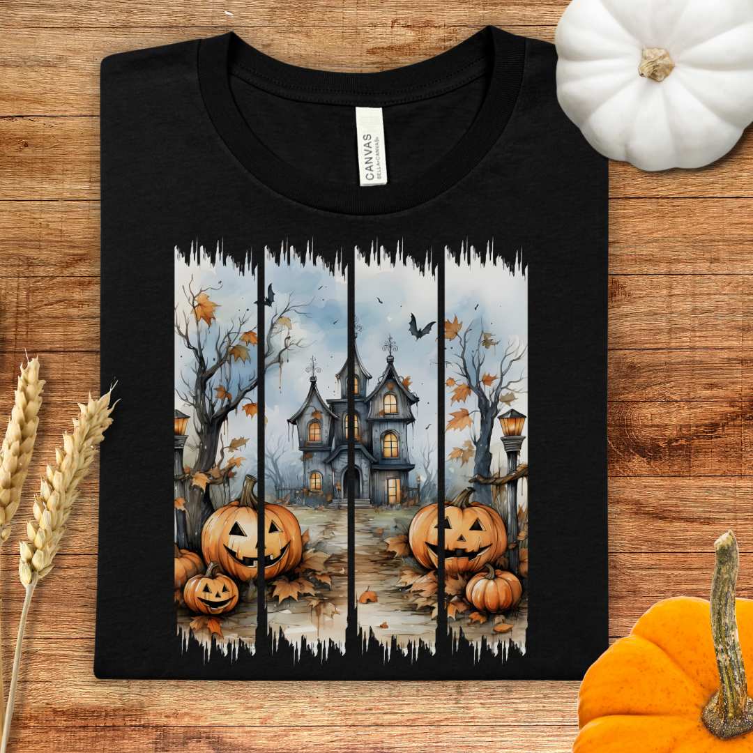 Halloween Haunted House Spooky Brush Stroke T-Shirt