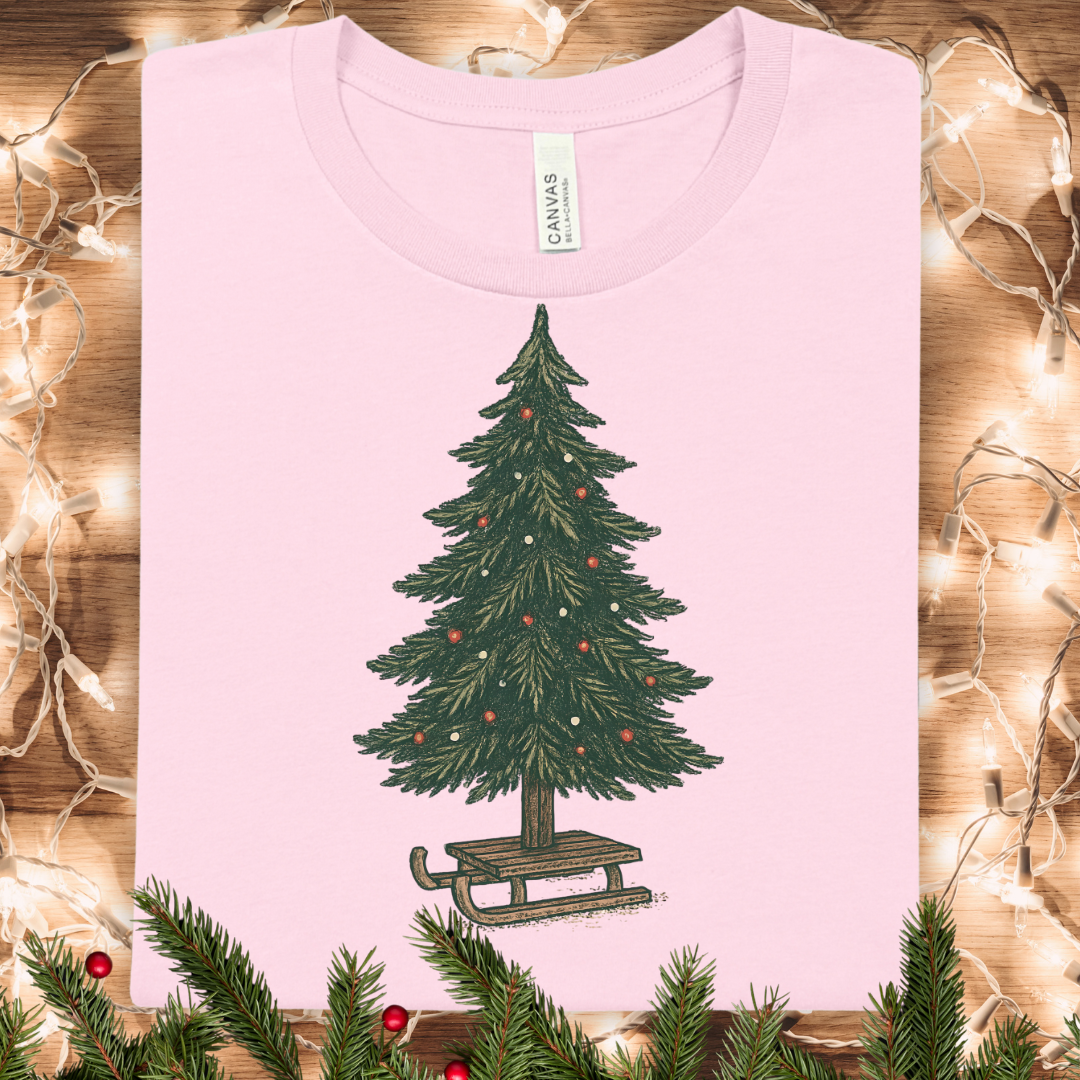 Rustic Christmas Tree and Sleigh Winter T-Shirt