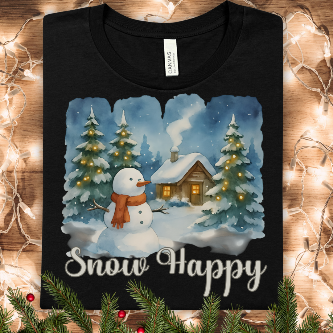 Snow Happy Christmas Brushstroke Watercolor T-Shirt
