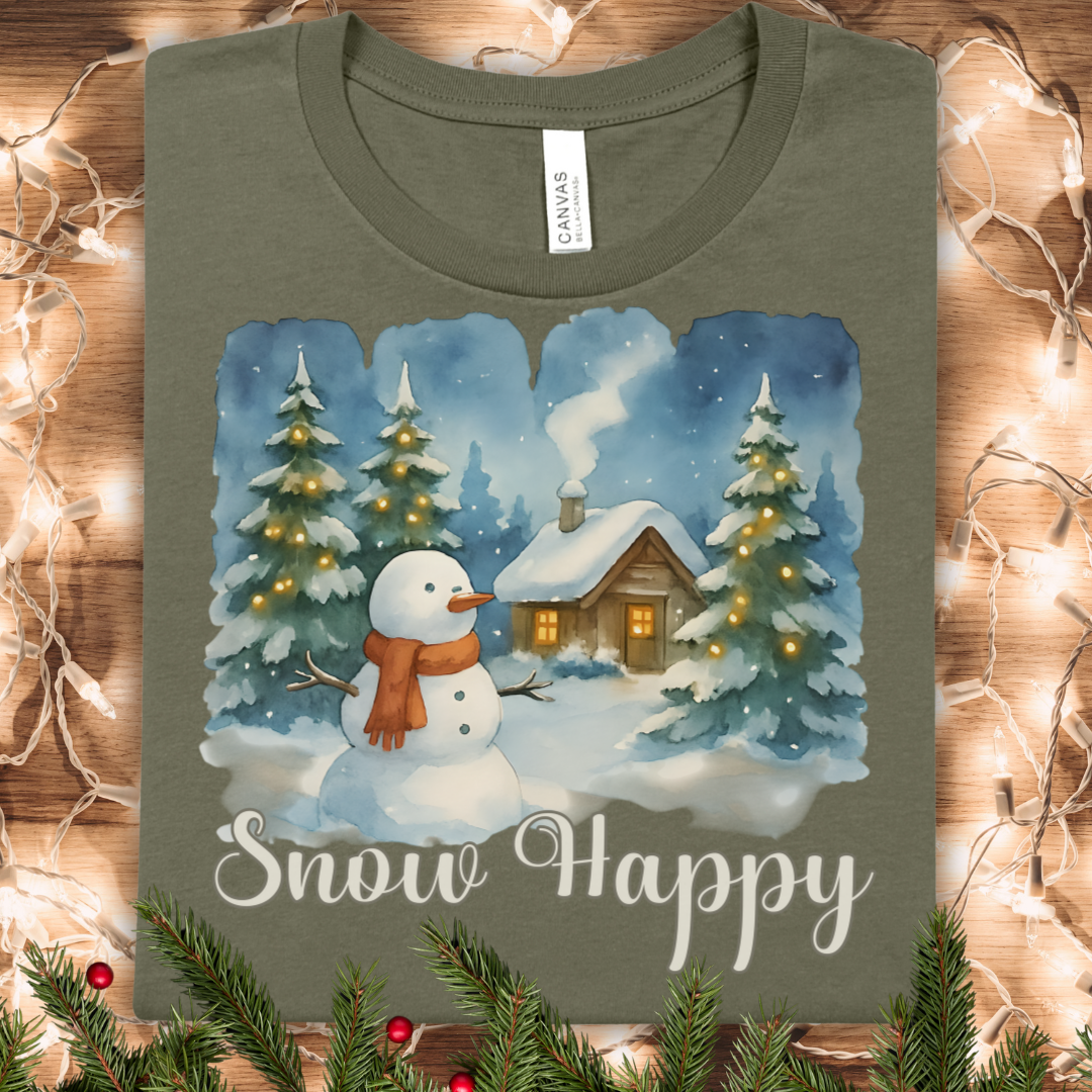 Snow Happy Christmas Brushstroke Watercolor T-Shirt