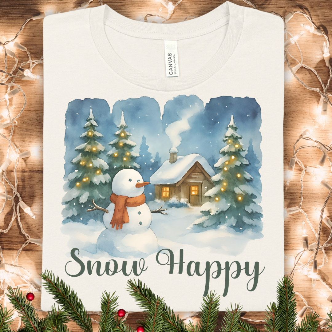 Snow Happy Christmas Brushstroke Watercolor T-Shirt