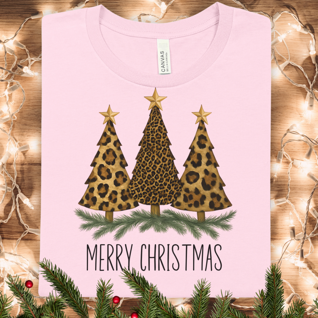 Merry Christmas Graphic Leopard Print T-Shirt