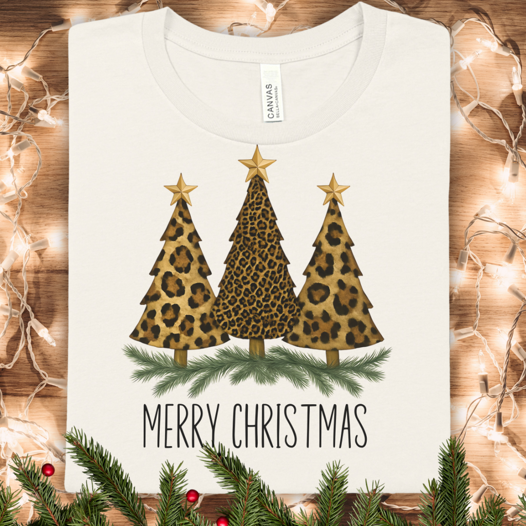 Merry Christmas Graphic Leopard Print T-Shirt