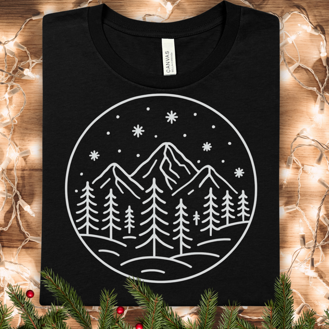 Winter Mountain Adventure Line Art T-Shirt