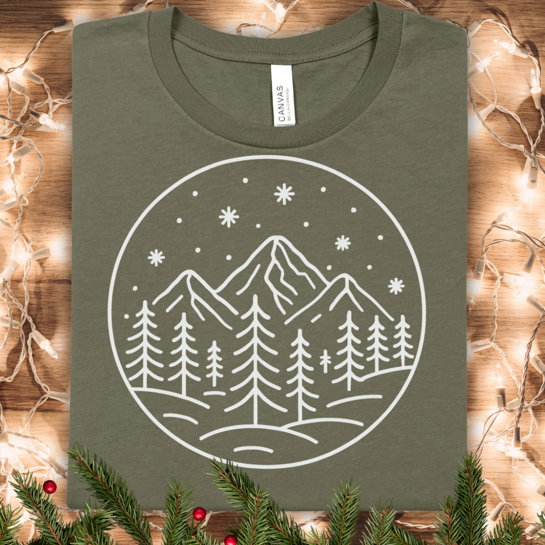 Winter Mountain Adventure Line Art T-Shirt