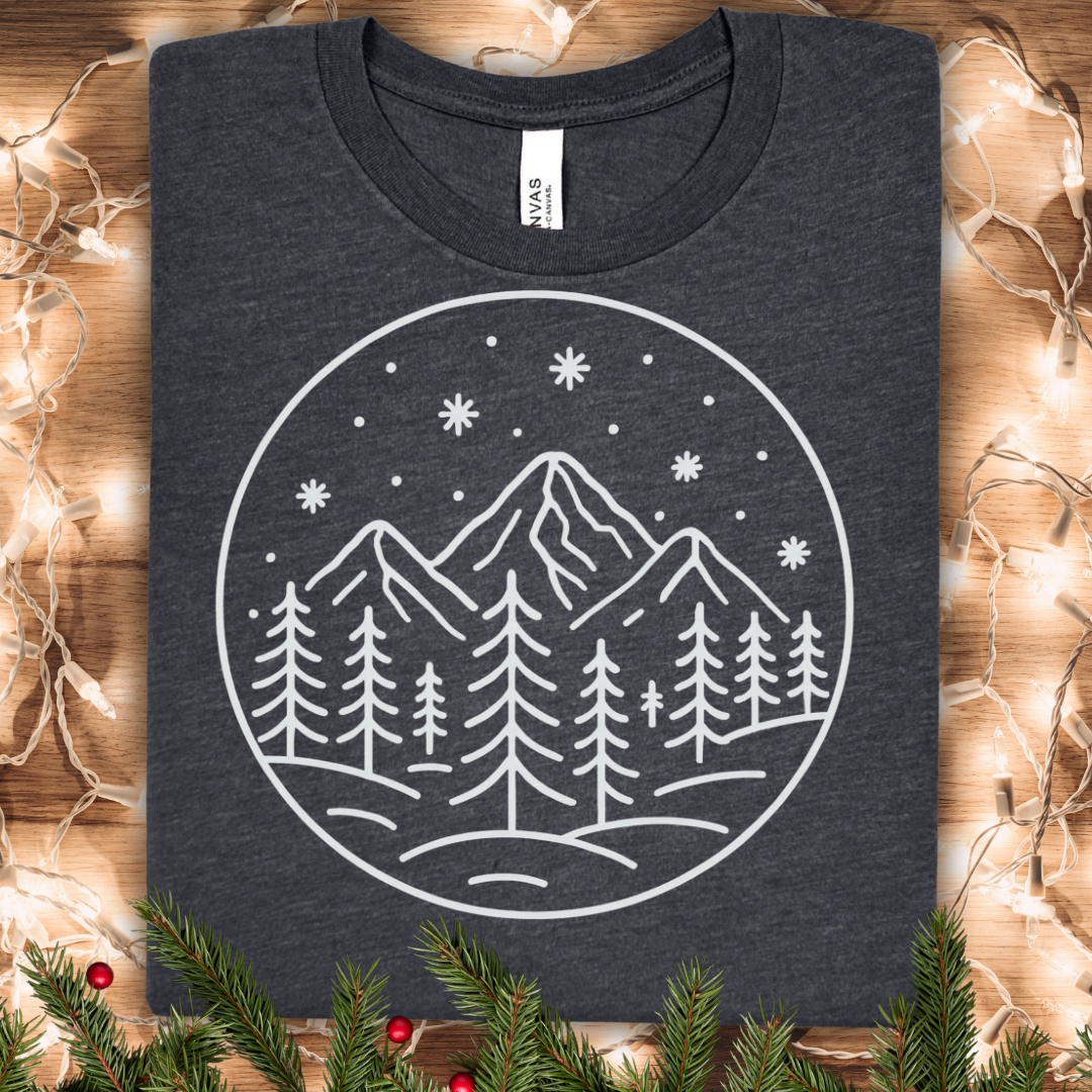 Winter Mountain Adventure Line Art T-Shirt