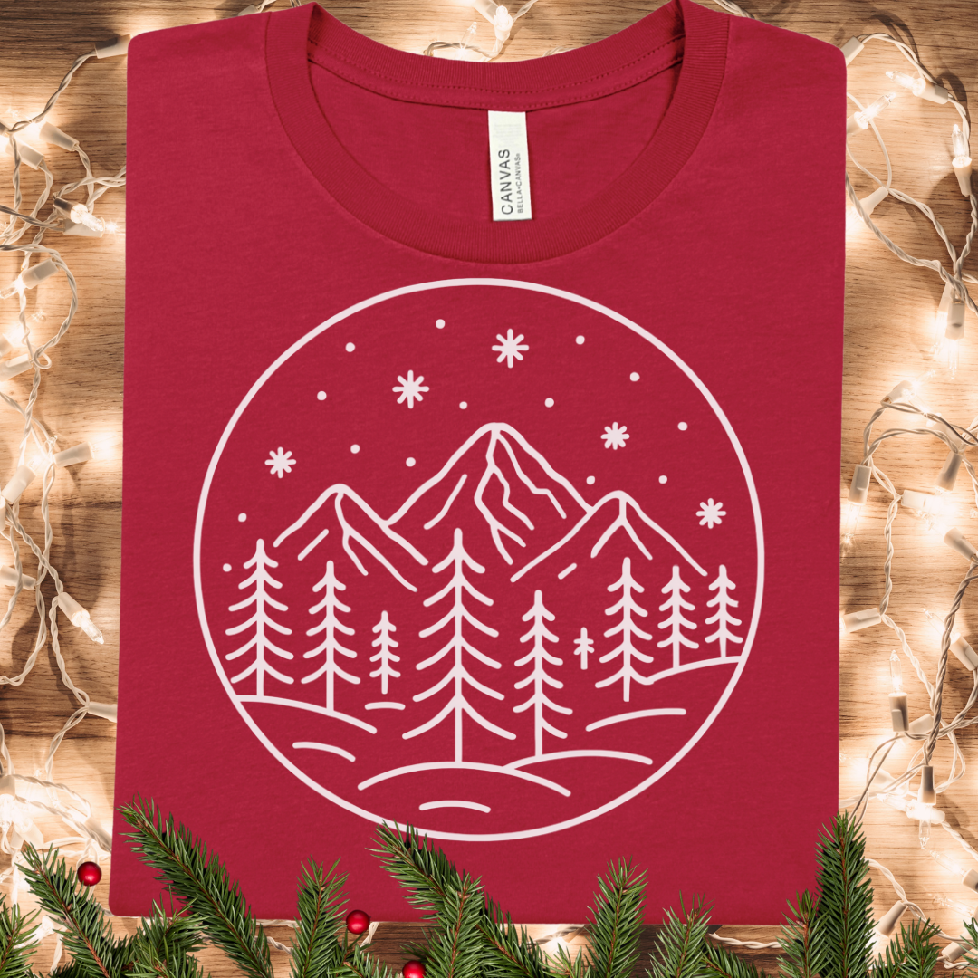 Winter Mountain Adventure Line Art T-Shirt