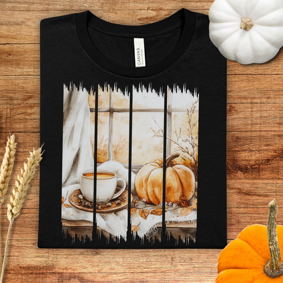 Coffee and Pumpkins Brush Stroke Fall T-Shirt