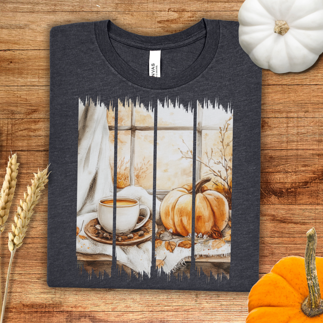 Coffee and Pumpkins Brush Stroke Fall T-Shirt