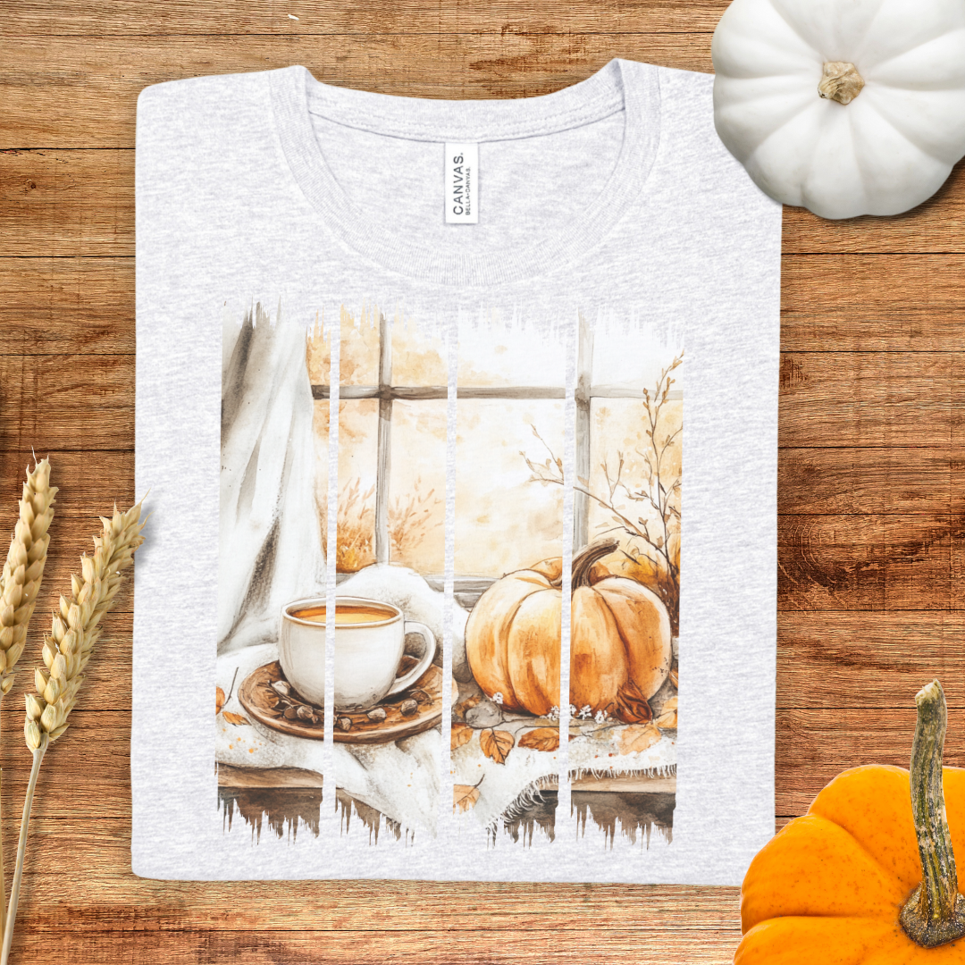 Coffee and Pumpkins Brush Stroke Fall T-Shirt