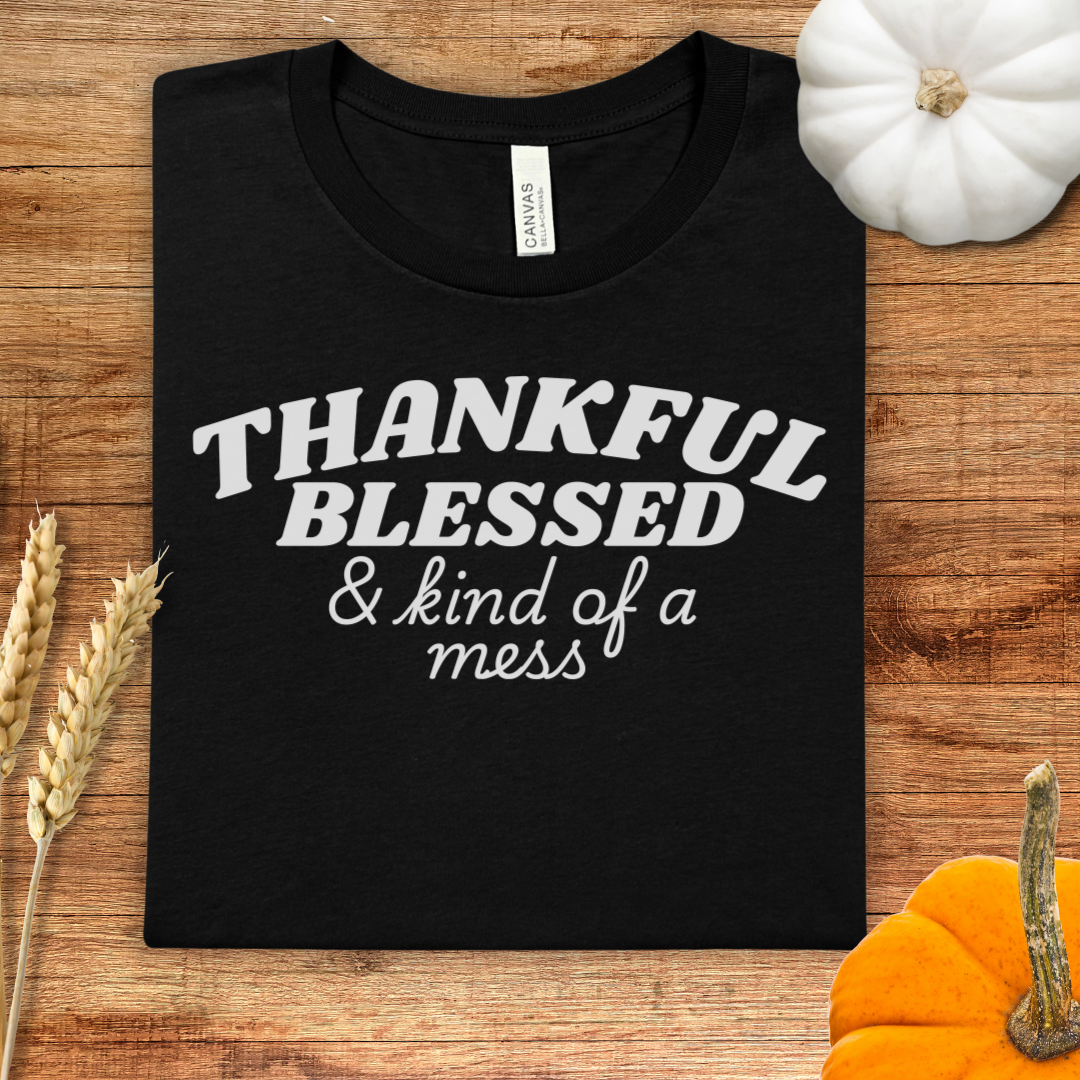 Thankful Blessed & Kind of a Mess Thanksgiving T-Shirt