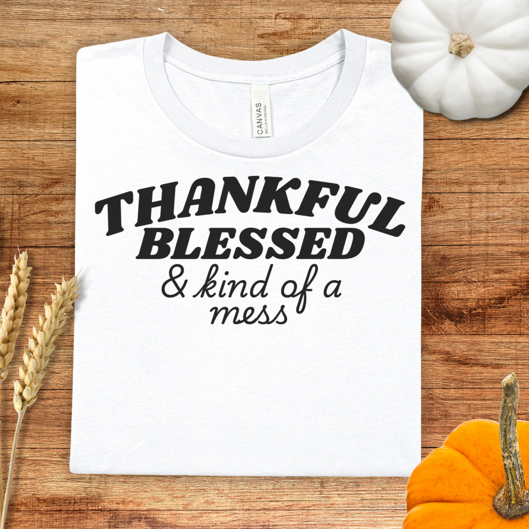 Thankful Blessed & Kind of a Mess Thanksgiving T-Shirt