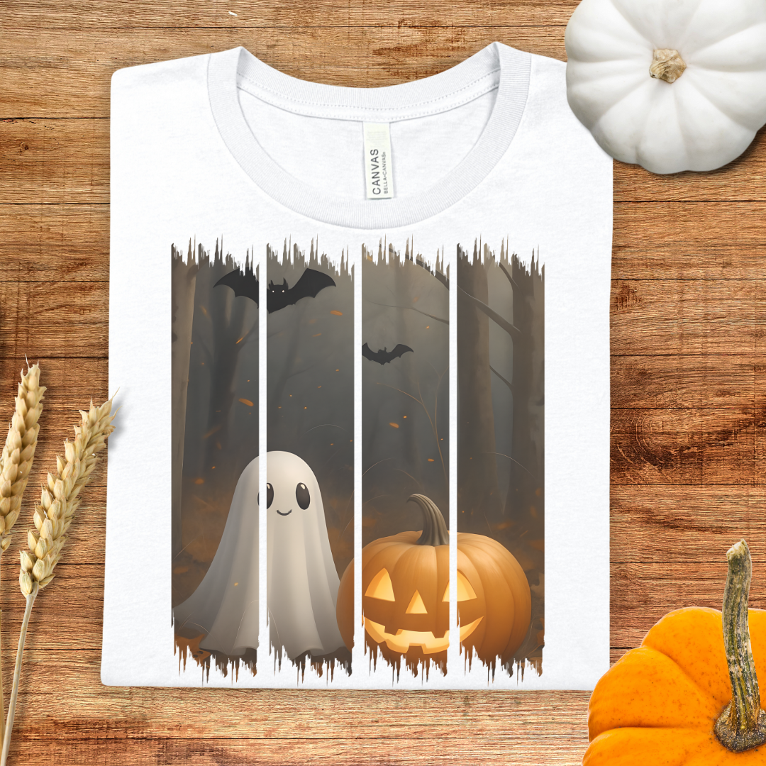 Halloween Ghost Pumpkin Brush Stroke T-Shirt
