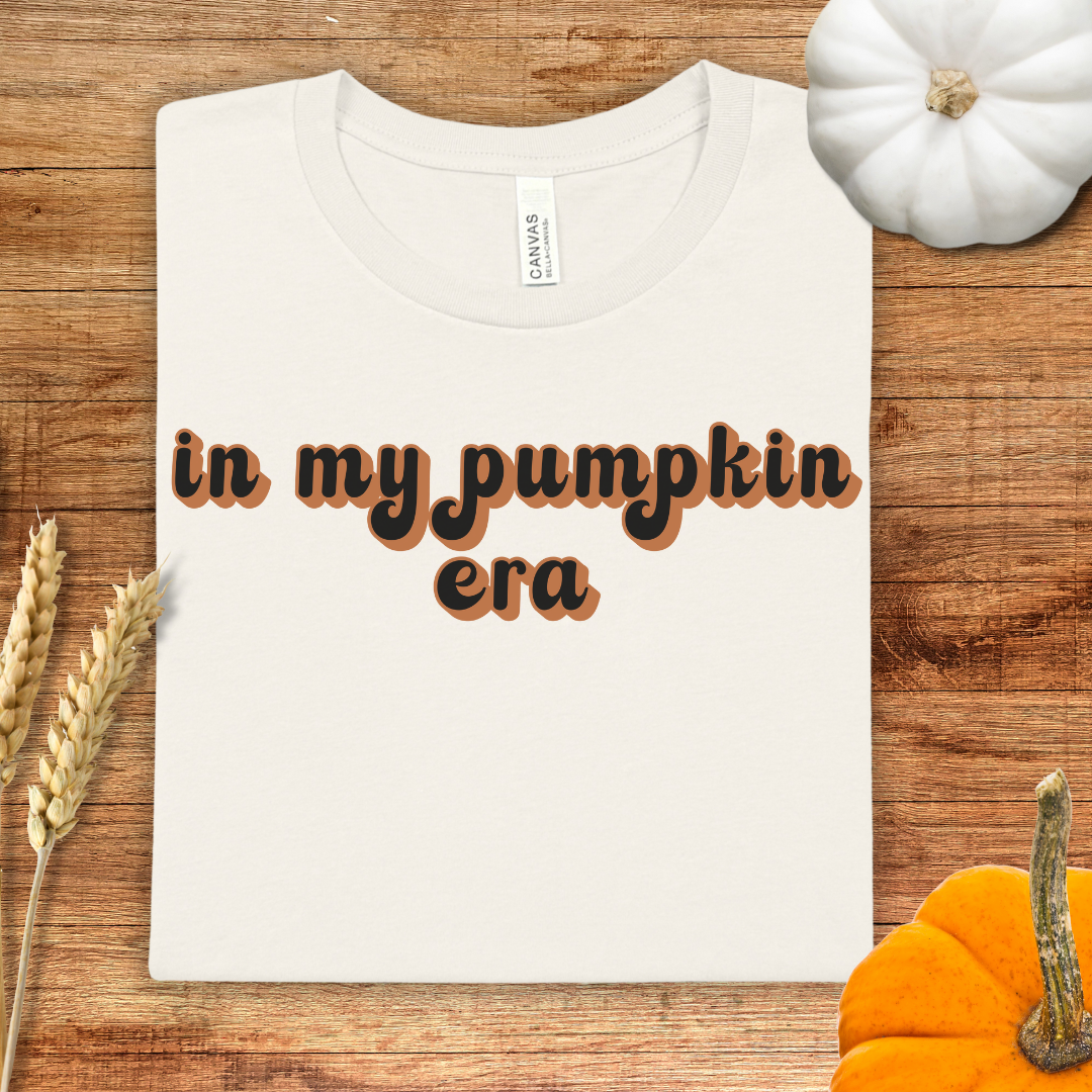 In my Pumpkin Era Black and Orange Retro Style Fall T-Shirt