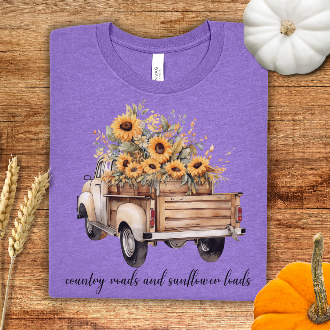 Country Roads and Sunflower Loads Fall T-Shirt