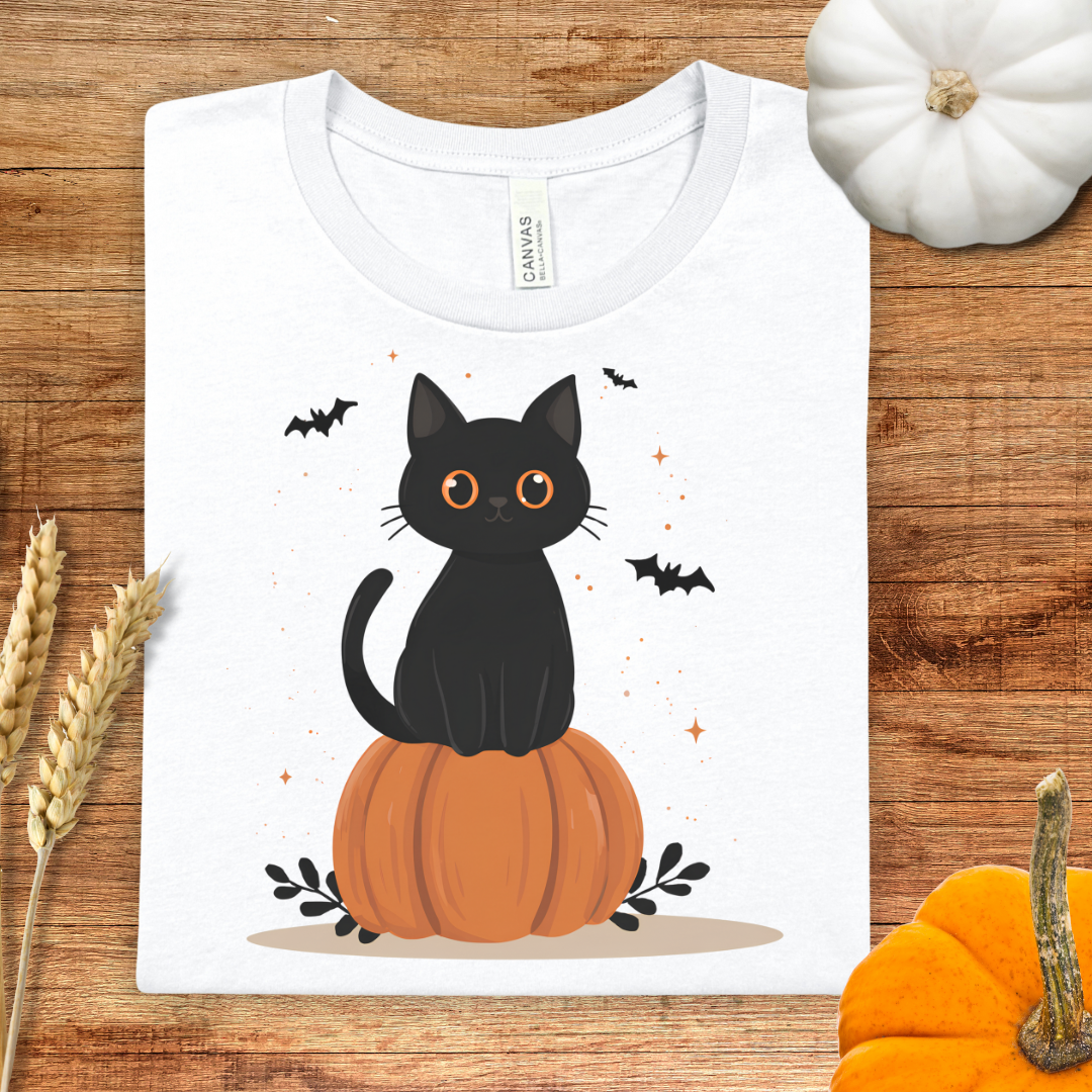 Cat on Pumpkin Halloween T-Shirt
