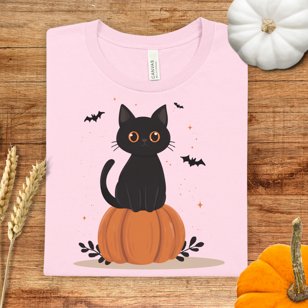 Cat on Pumpkin Halloween T-Shirt