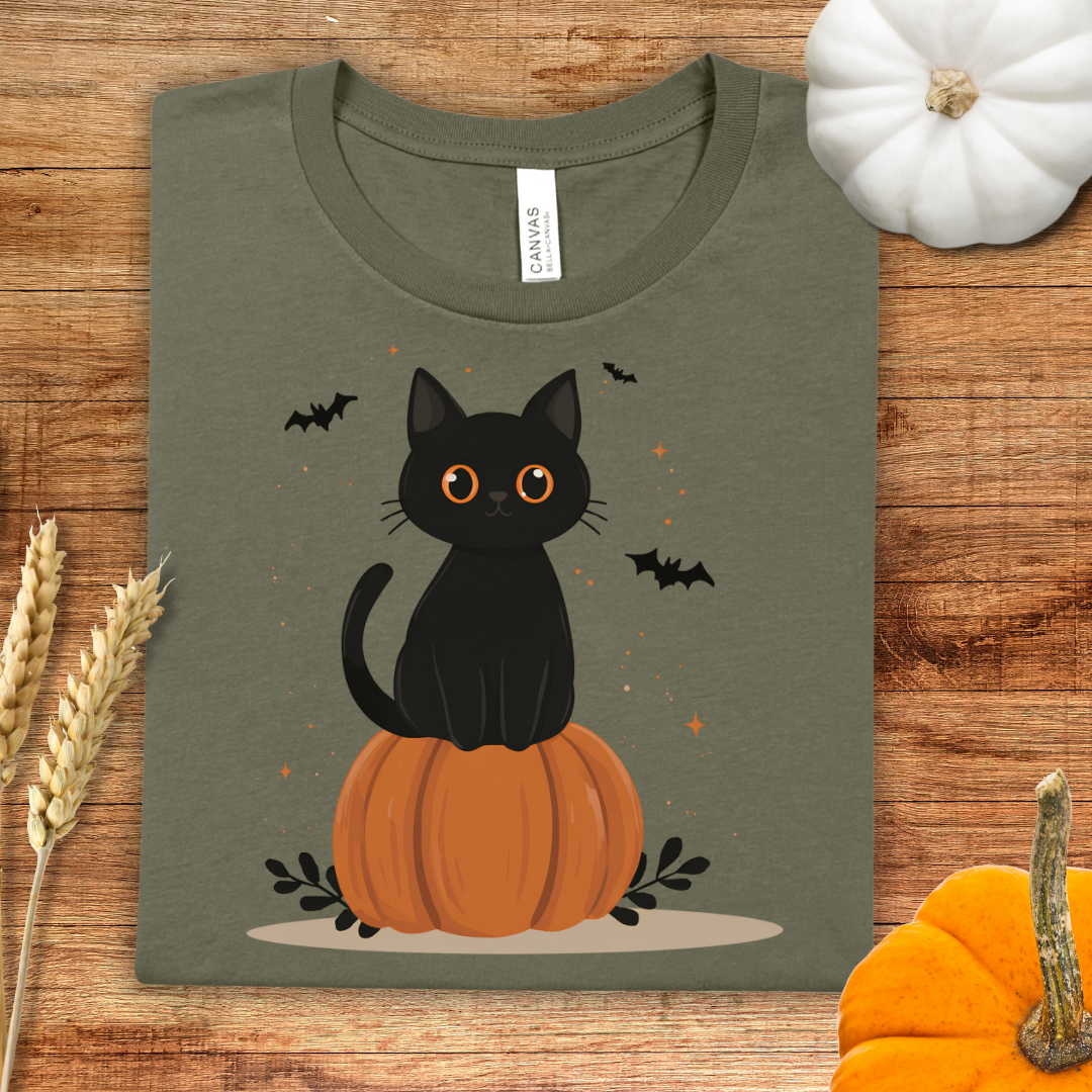 Cat on Pumpkin Halloween T-Shirt