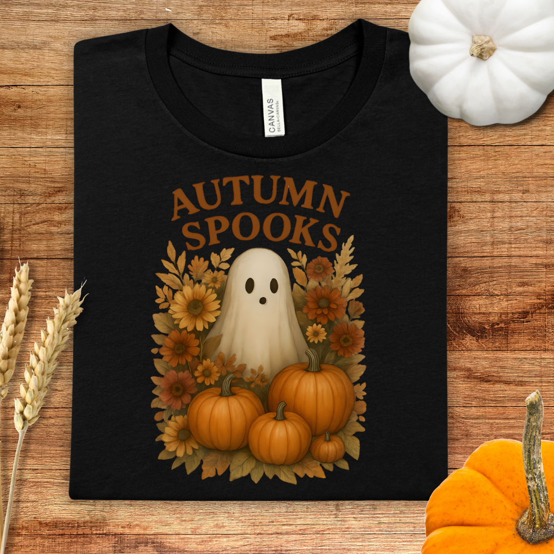 Autumn Spooks Fall Ghost and Florals T-Shirt
