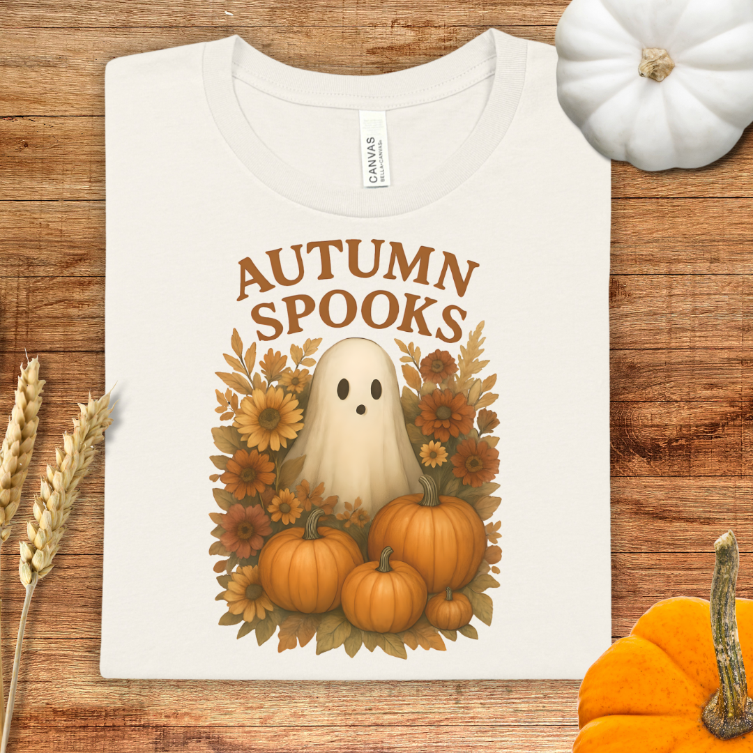 Autumn Spooks Fall Ghost and Florals T-Shirt