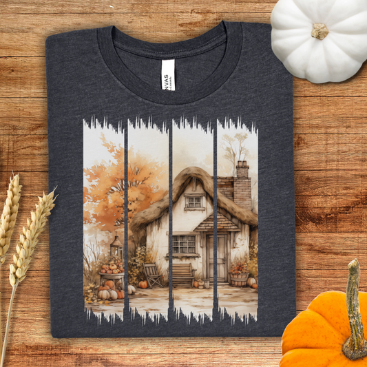 Autumn Cottagecore Cabin Brush Stroke T-Shirt