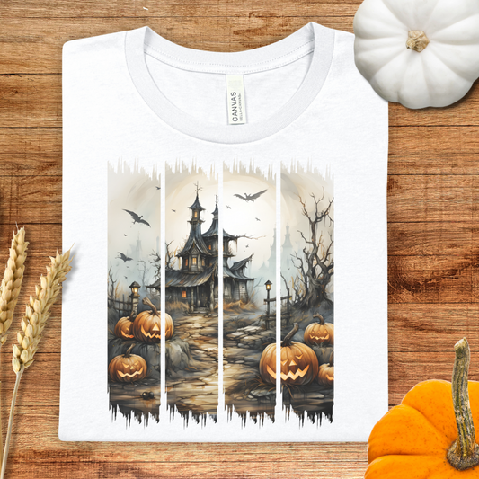 Haunted Castle Pumpkin Path Brush Stroke T-Shirt