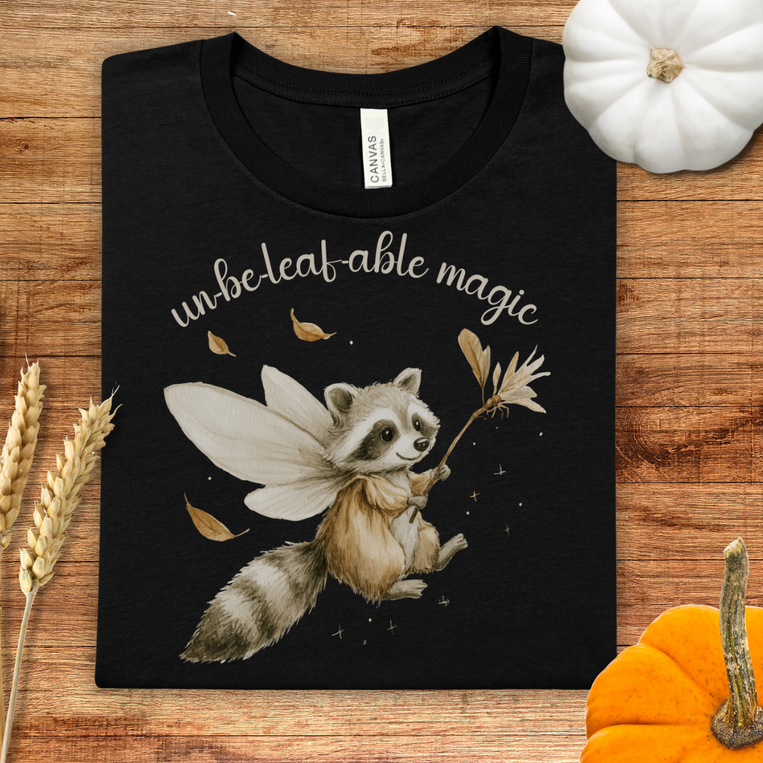 Un-be-leaf-able Magic Whimsical Raccoon Fall T-Shirt