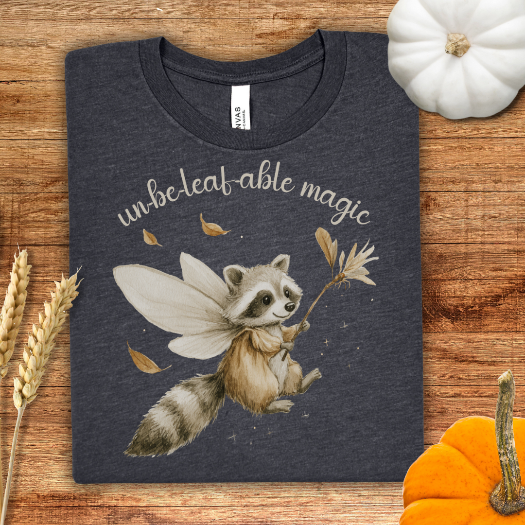 Un-be-leaf-able Magic Whimsical Raccoon Fall T-Shirt
