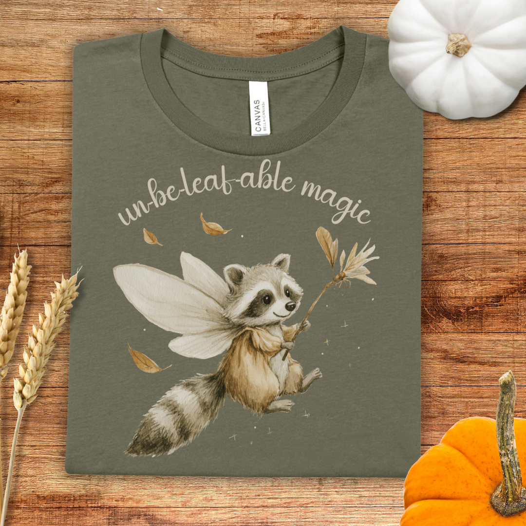 Un-be-leaf-able Magic Whimsical Raccoon Fall T-Shirt
