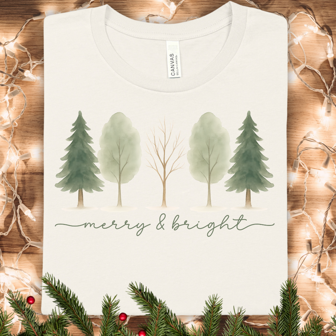 Watercolor Winter Trees Merry & Bright T-Shirt