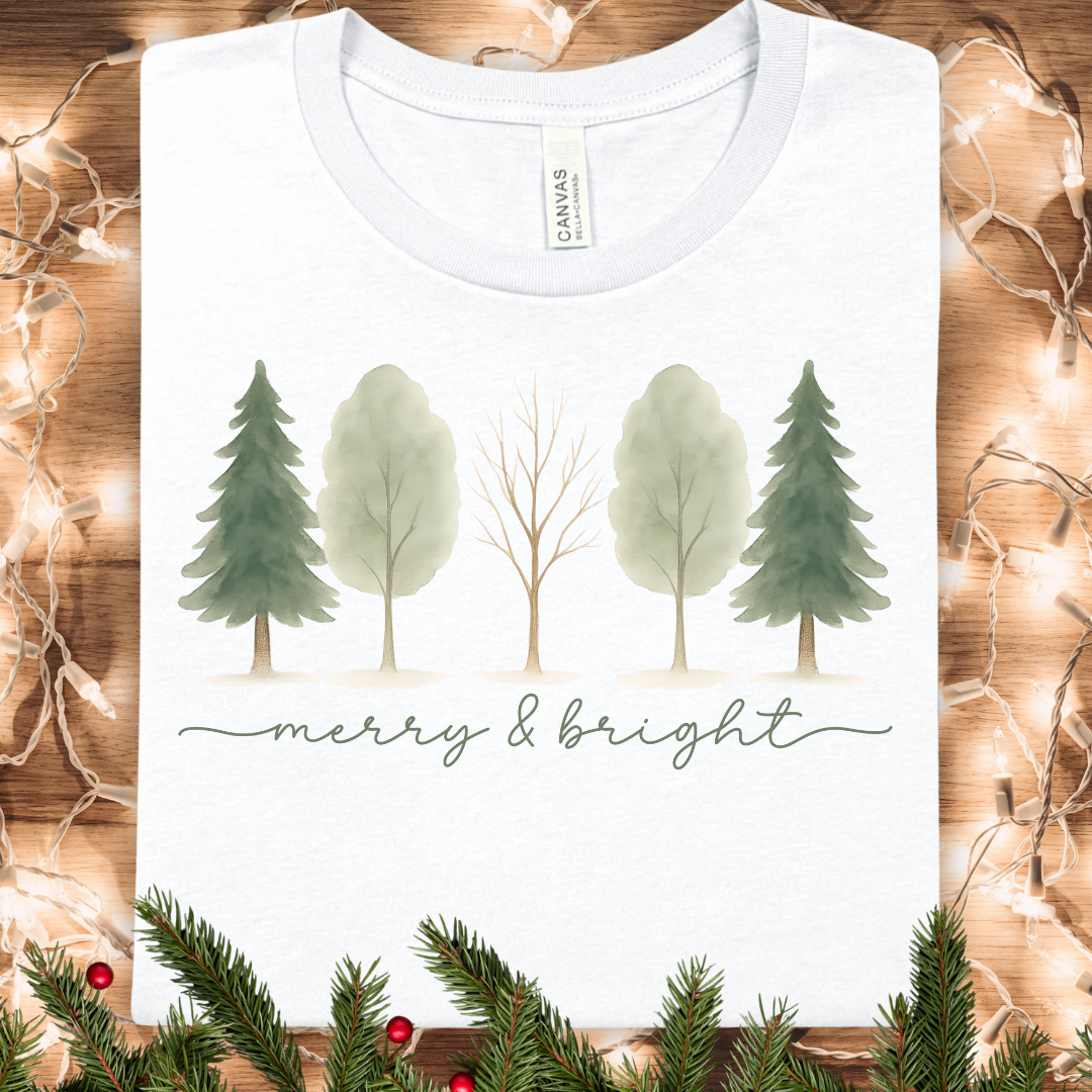 Watercolor Winter Trees Merry & Bright T-Shirt