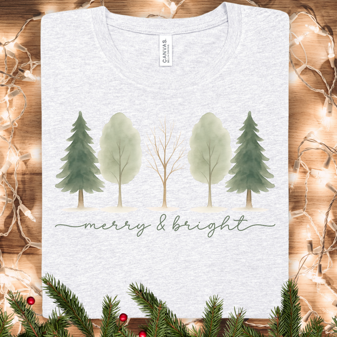 Watercolor Winter Trees Merry & Bright T-Shirt