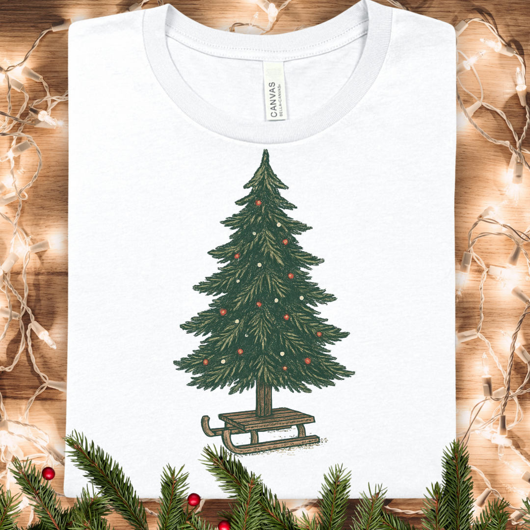 Rustic Christmas Tree and Sleigh Winter T-Shirt
