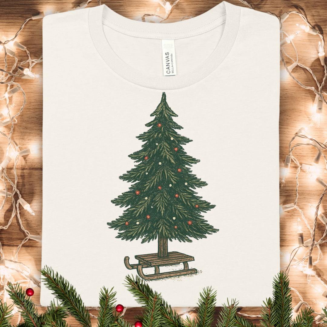 Rustic Christmas Tree and Sleigh Winter T-Shirt