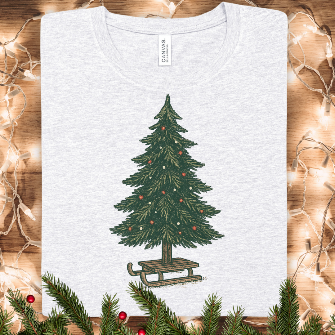 Rustic Christmas Tree and Sleigh Winter T-Shirt