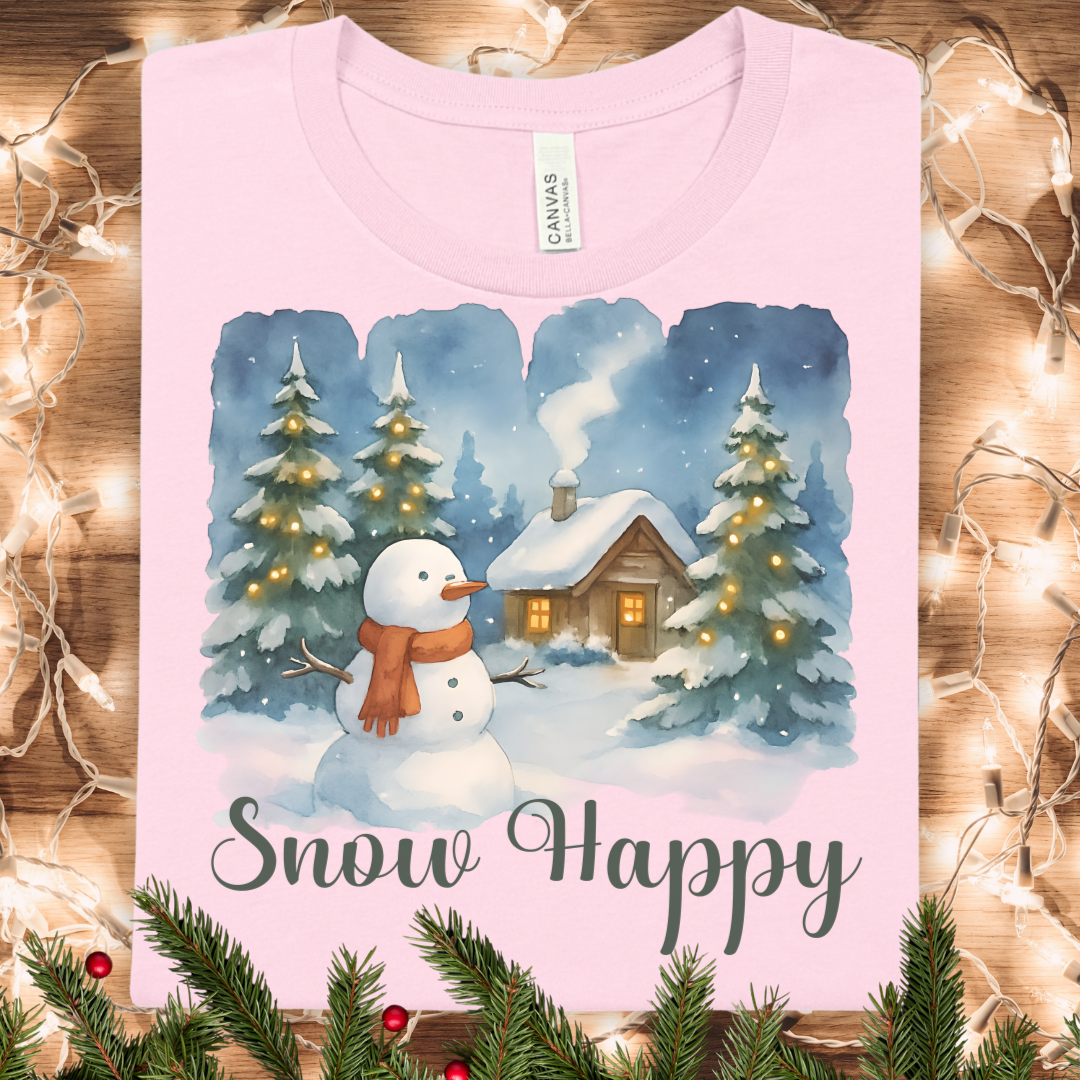 Snow Happy Christmas Brushstroke Watercolor T-Shirt