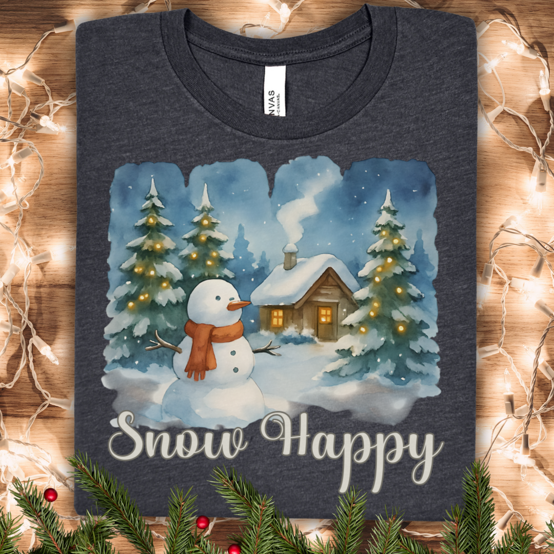 Snow Happy Christmas Brushstroke Watercolor T-Shirt