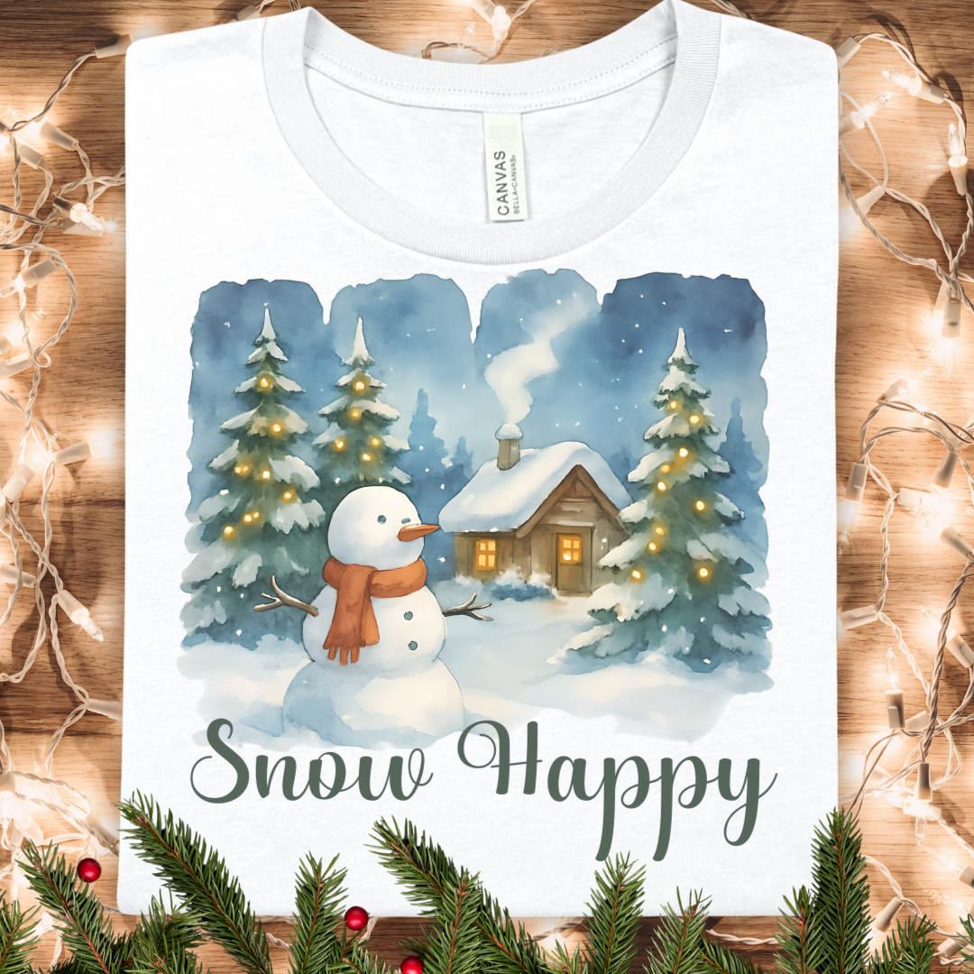 Snow Happy Christmas Brushstroke Watercolor T-Shirt