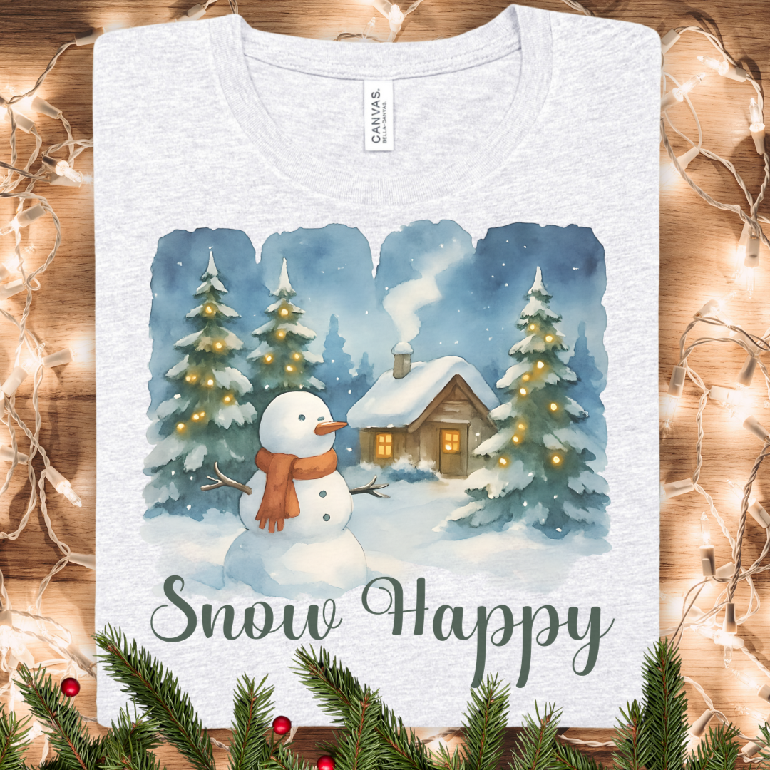 Snow Happy Christmas Brushstroke Watercolor T-Shirt