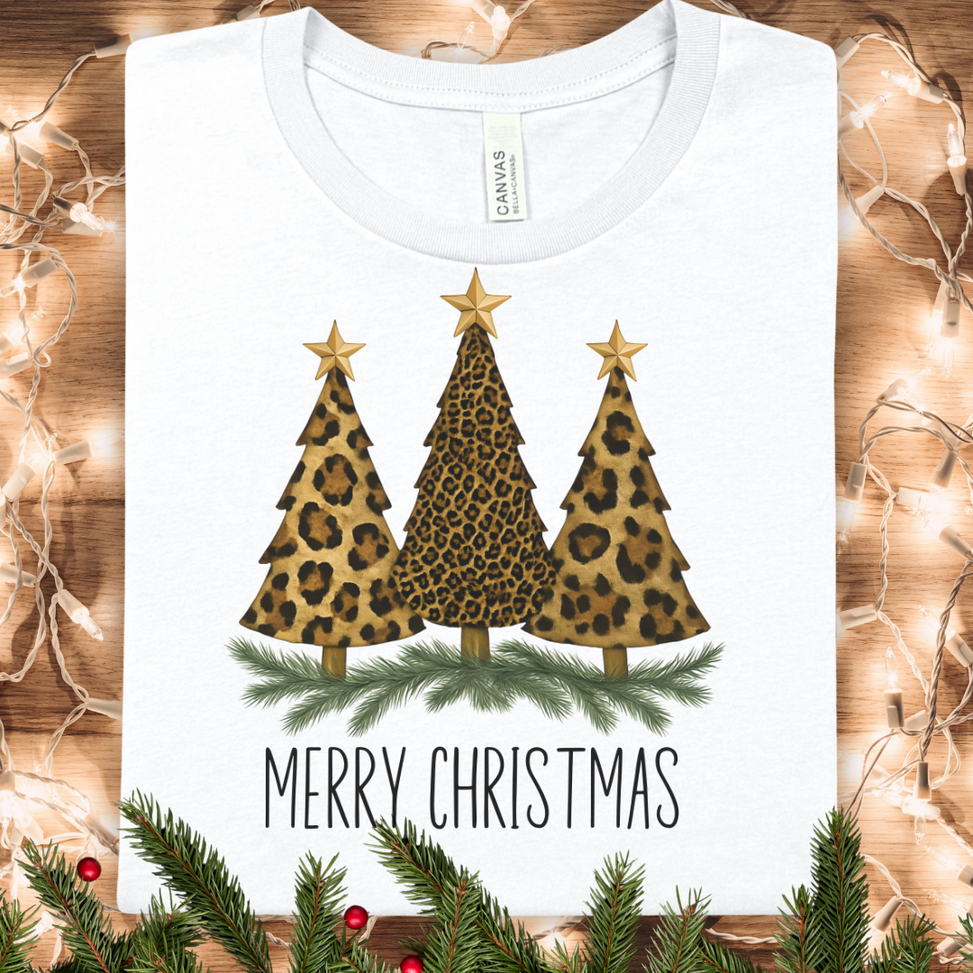 Merry Christmas Graphic Leopard Print T-Shirt