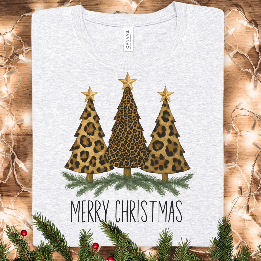 Merry Christmas Graphic Leopard Print T-Shirt