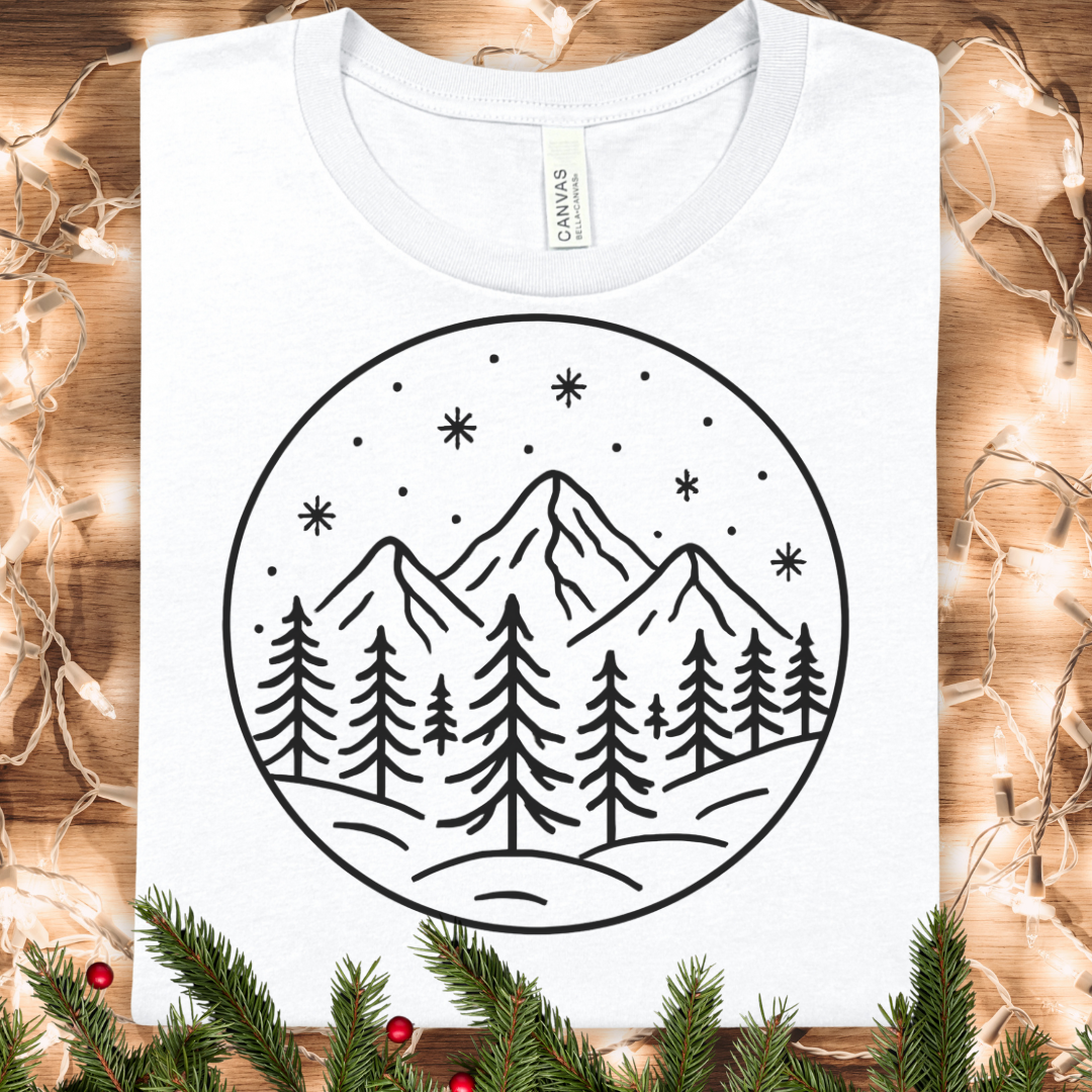 Winter Mountain Adventure Line Art T-Shirt